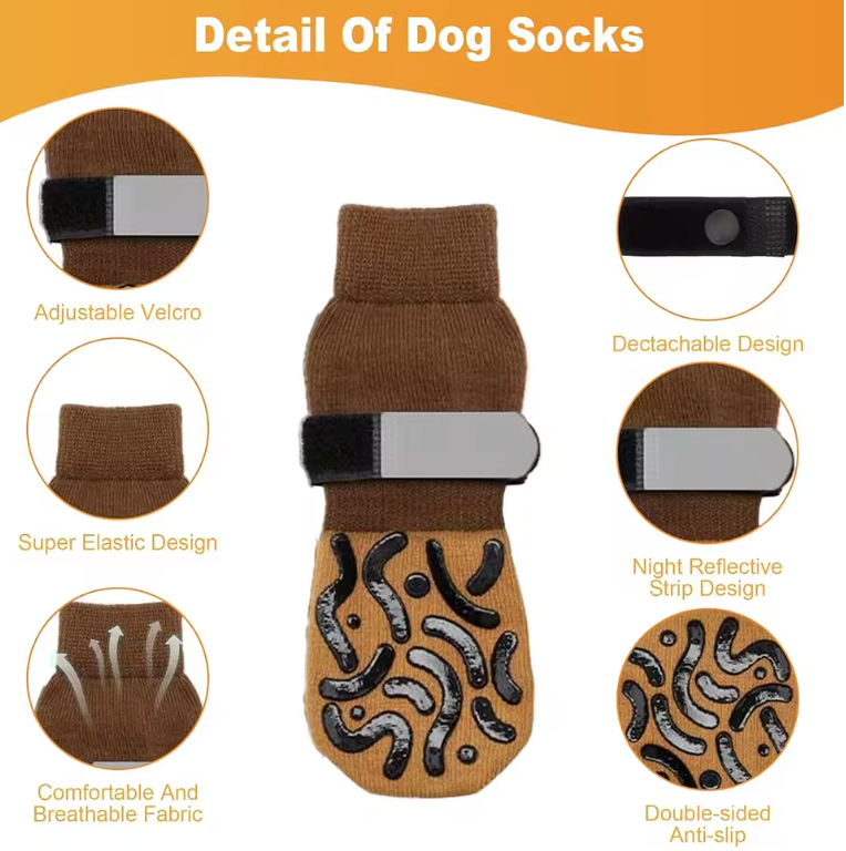 TailWaggers™ Anti-Slip Dog Socks to Prevent Licking Paws for Hardwood Floors Anti Slip Paw Protectors Traction Control for Small Large Dogs